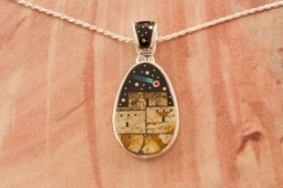 Calvin Begay Starry Night in the Pueblo Sterling Silver Pendant